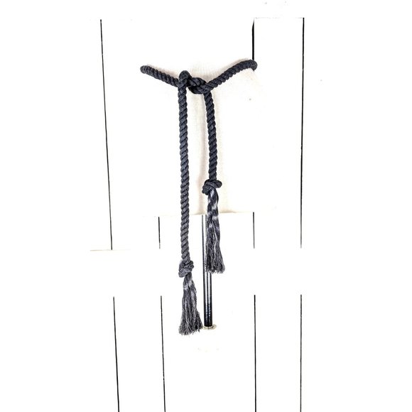 Black long woven braided rope knotted fringe tassel chord tie belt - Picture 2 of 4